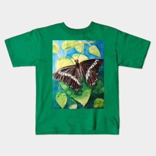 Turquoise and black butterfly watercolour painting Kids T-Shirt